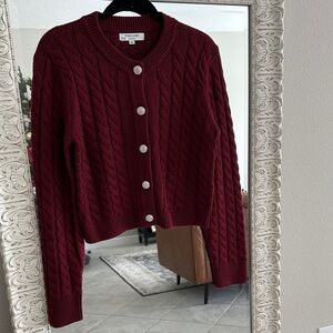 Ronny Kobo X RTR Collective Burgundy Cable Knit Cardigan